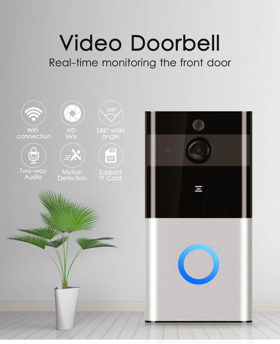 Marlboze 720P WIFI Visual Doorbell Wireless Intercom Doorbell PIR Motion Detection Night View SD card Video Smart Doorbell Ring - AMI Electronics & Sounds