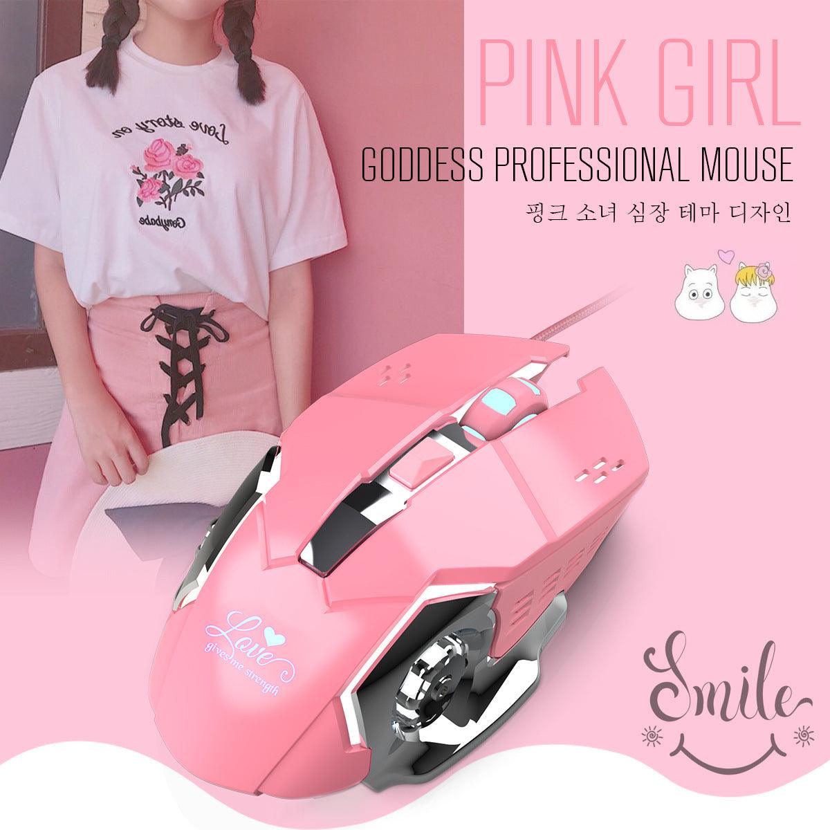 New X500 Pink Gaming Mouse 3200dpi White Light Design - AMI Electronics & Sounds