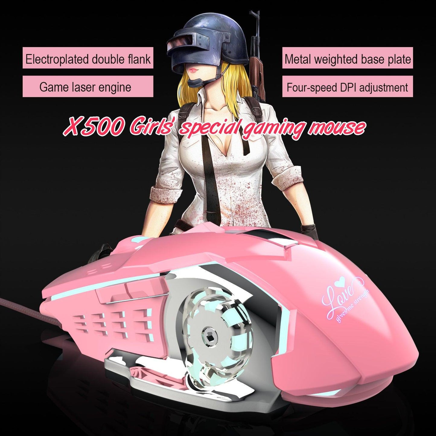 New X500 Pink Gaming Mouse 3200dpi White Light Design - AMI Electronics & Sounds