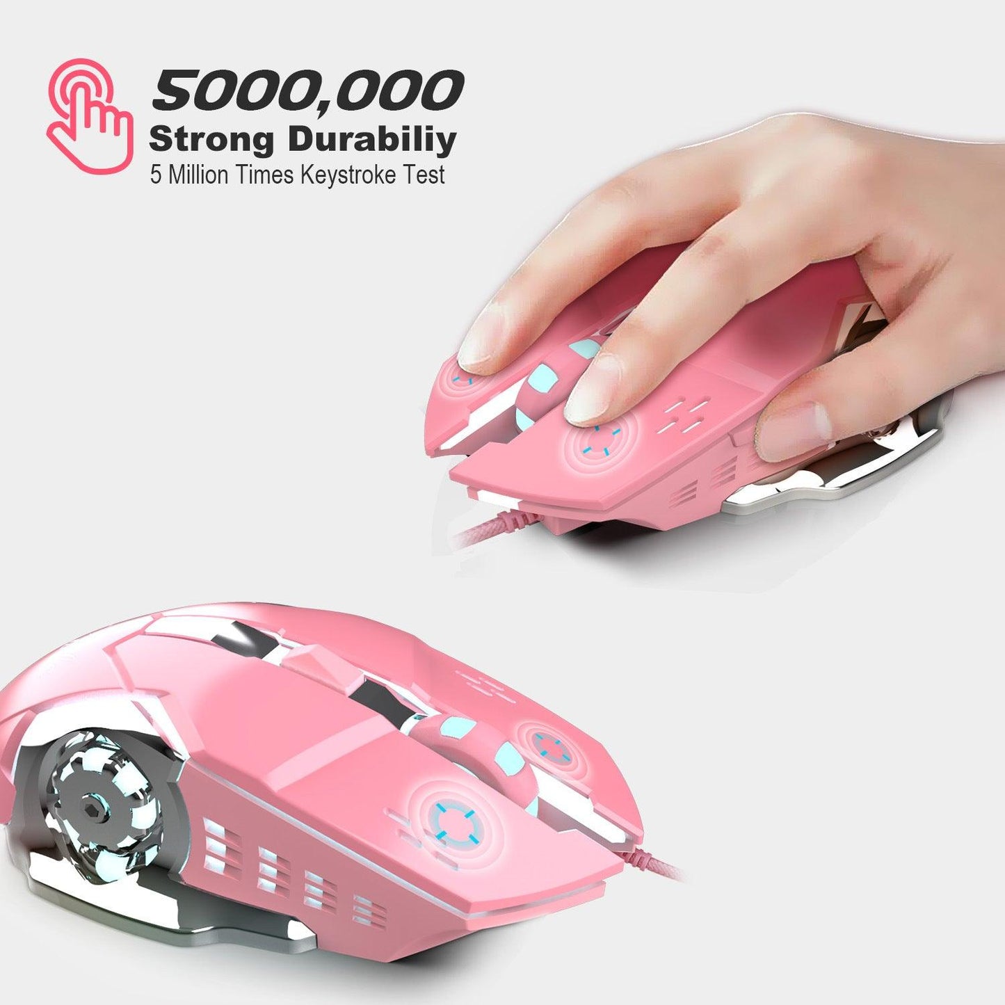 New X500 Pink Gaming Mouse 3200dpi White Light Design - AMI Electronics & Sounds