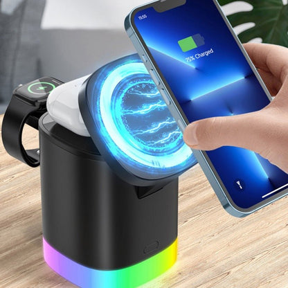 3 In 1 Magnetic Wireless Fast Charger For Smart Phone RGB Ambient Light Charging Station For Airpods IWatch - AMI Electronics & Sounds