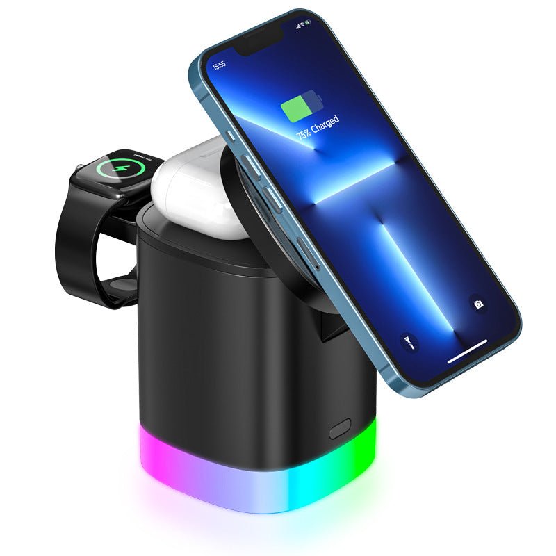 3 In 1 Magnetic Wireless Fast Charger For Smart Phone RGB Ambient Light Charging Station For Airpods IWatch - AMI Electronics & Sounds