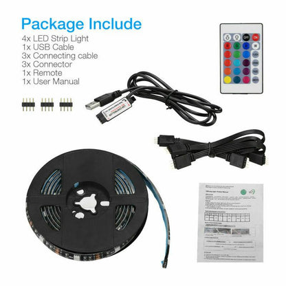 4x50CM USB 5V RGB LED Strip Background Light Remote Kit For TV Computer Lamp - AMI Electronics & Sounds