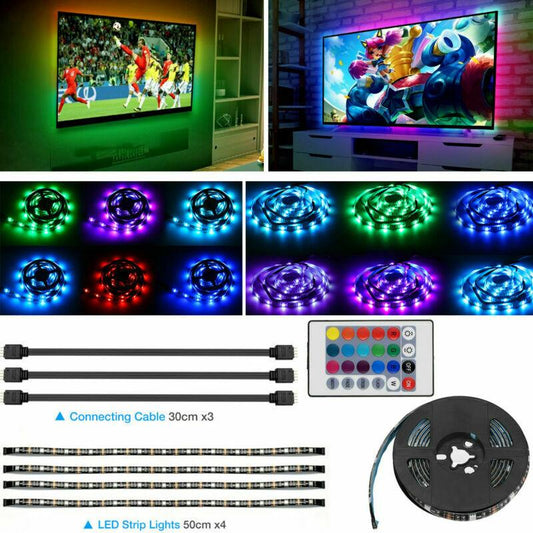 4x50CM USB 5V RGB LED Strip Background Light Remote Kit For TV Computer Lamp - AMI Electronics & Sounds