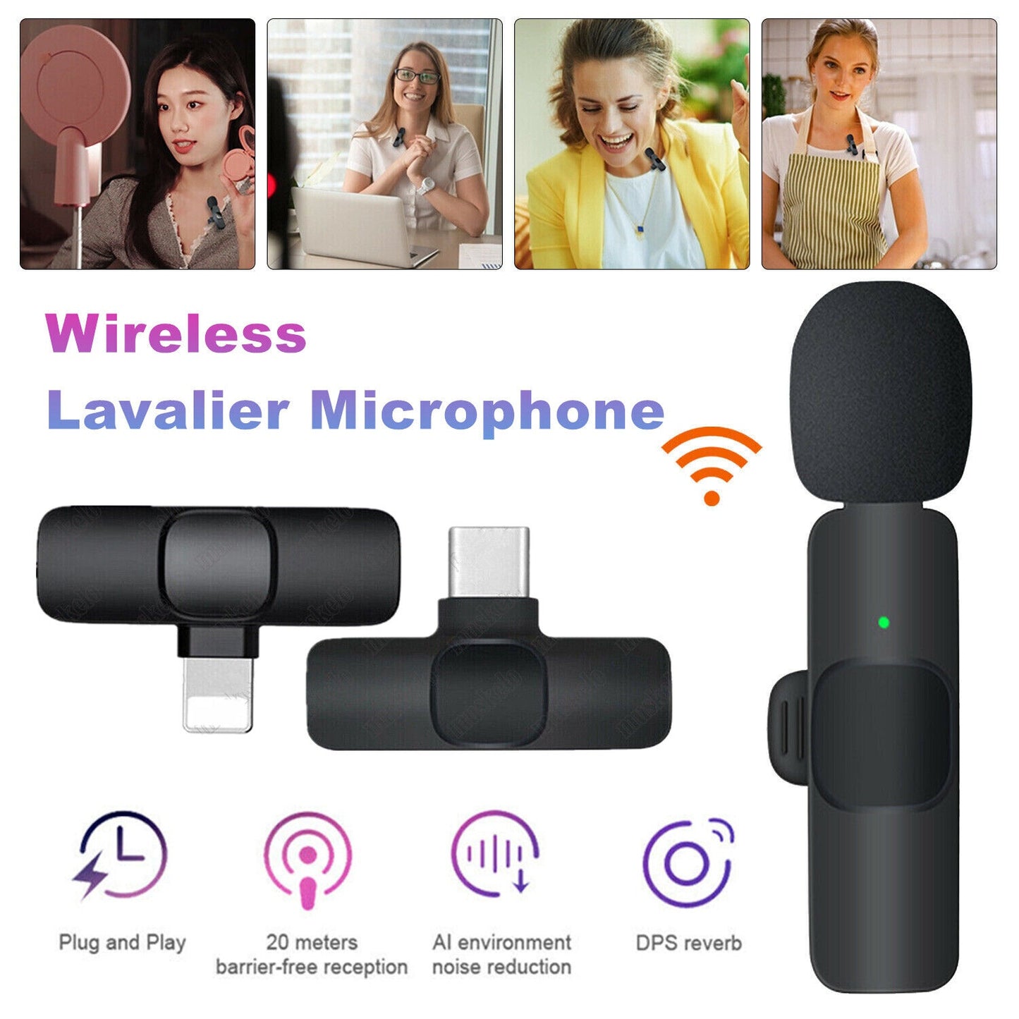 Professional Wireless Lavalier Lapel Microphone For IPhone, IPad - Cordless Omnidirectional Condenser Recording Mic For Interview Video Podcast Vlog YouTube