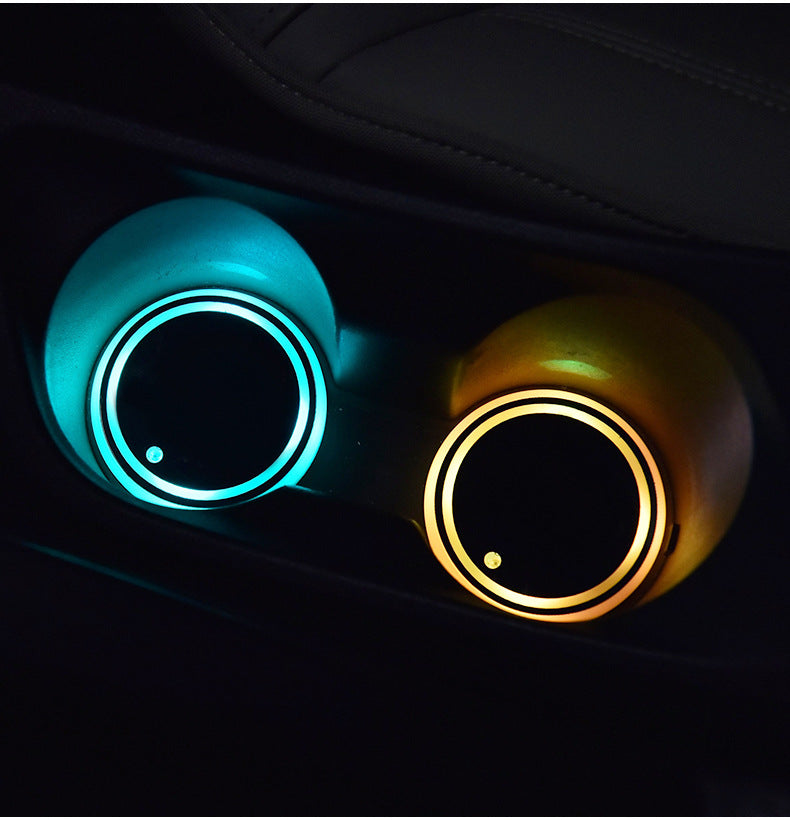 Colorful Cup Holder LED Light-up Coaster Solar & USB Charging Non-slip Coaster Ambient Light For Car Automatically - AMI Electronics & Sounds