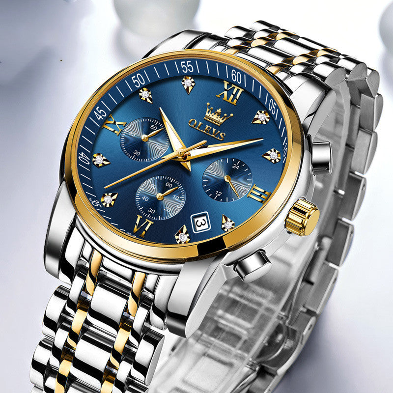 Luxury Brand Men Watches Chronograph Stainless Steel Waterproof Quartz Wristwatches Man Date Clock Blue Dial Relogio Masculino - AMI Electronics & Sounds