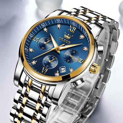 Luxury Brand Men Watches Chronograph Stainless Steel Waterproof Quartz Wristwatches Man Date Clock Blue Dial Relogio Masculino - AMI Electronics & Sounds