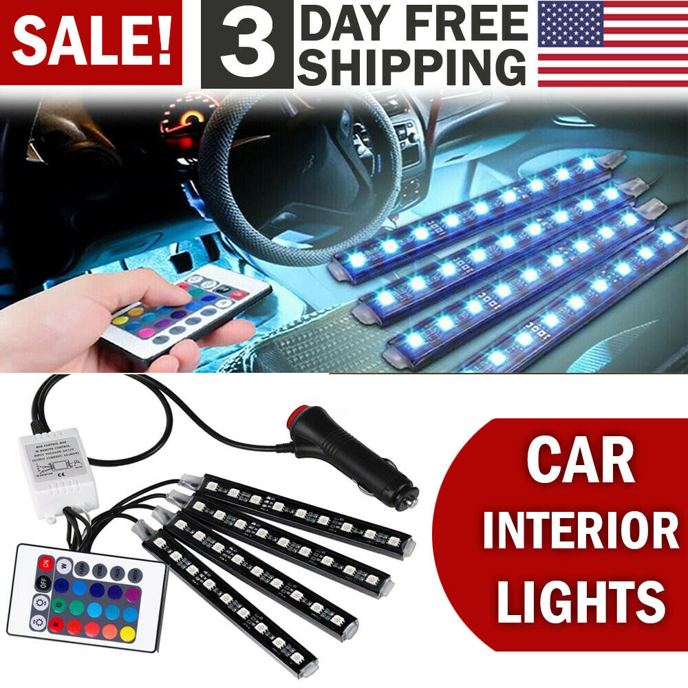 Car Interior Lights Neon Atmosphere RGB LED Strip Bar Car Decor Lighting Lamp US - AMI Electronics & Sounds