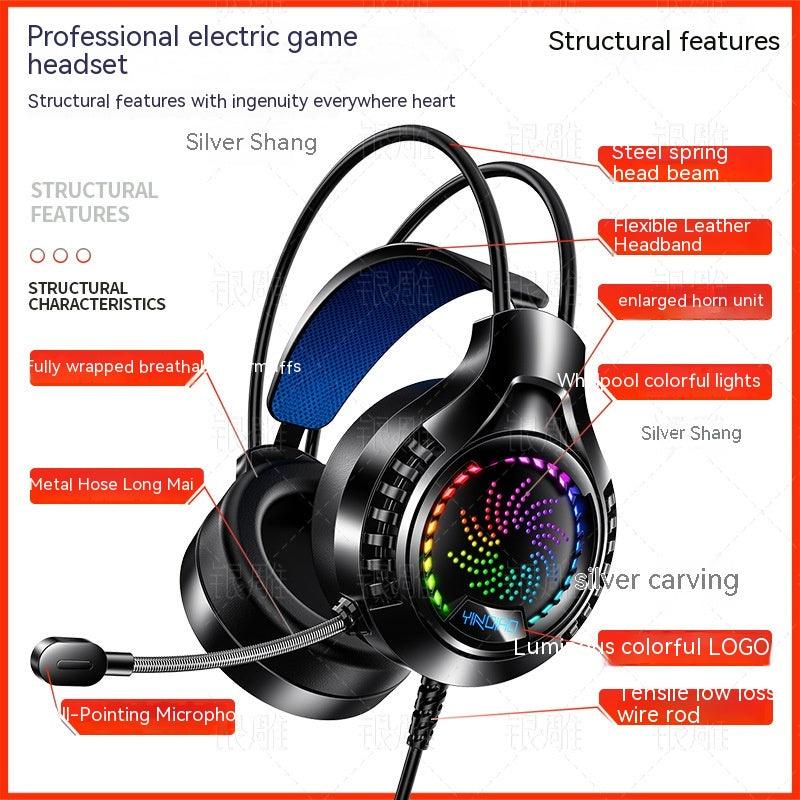 Silver Eagle Q7 Head-mounted Computer Earphone With Microphone Luminous Channel USB Gaming Headset - AMI Electronics & Sounds