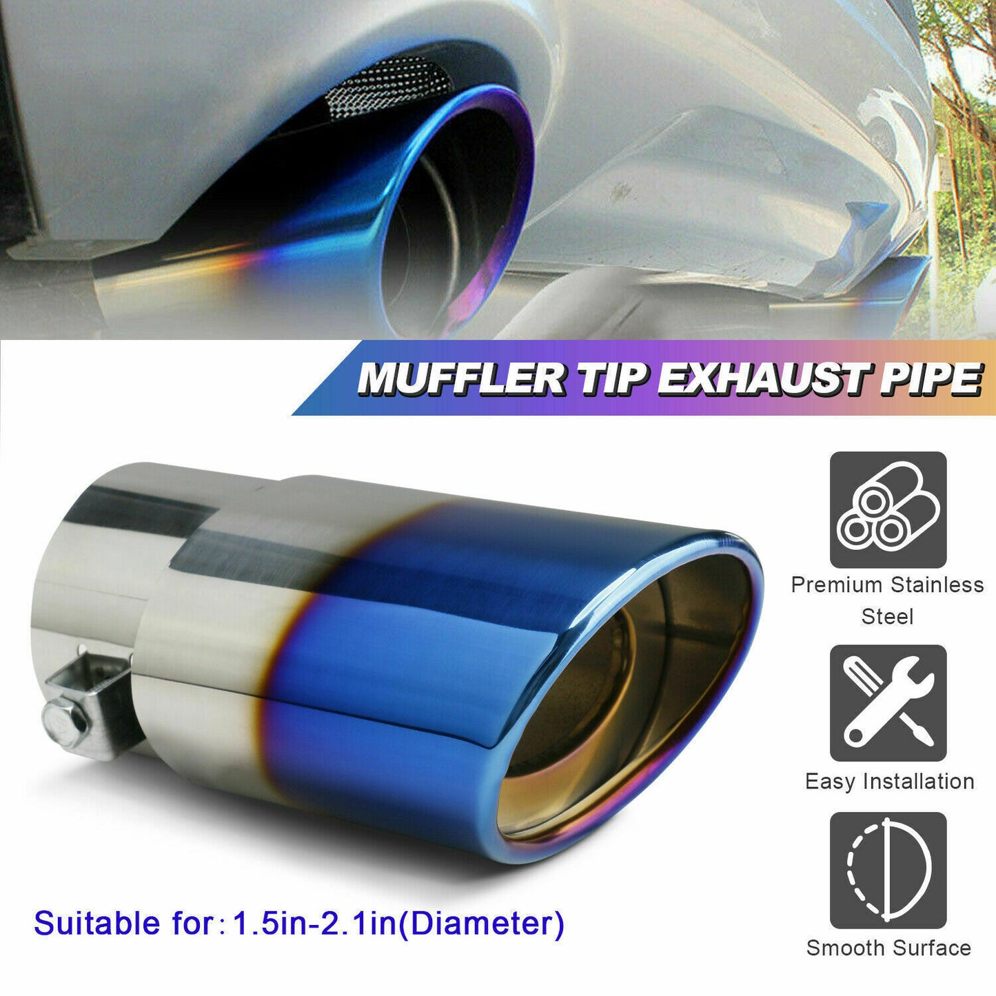 Car Exhaust Pipe Tip Rear Tail Throat Muffler Stainless Steel Round Accessories - AMI Electronics & Sounds