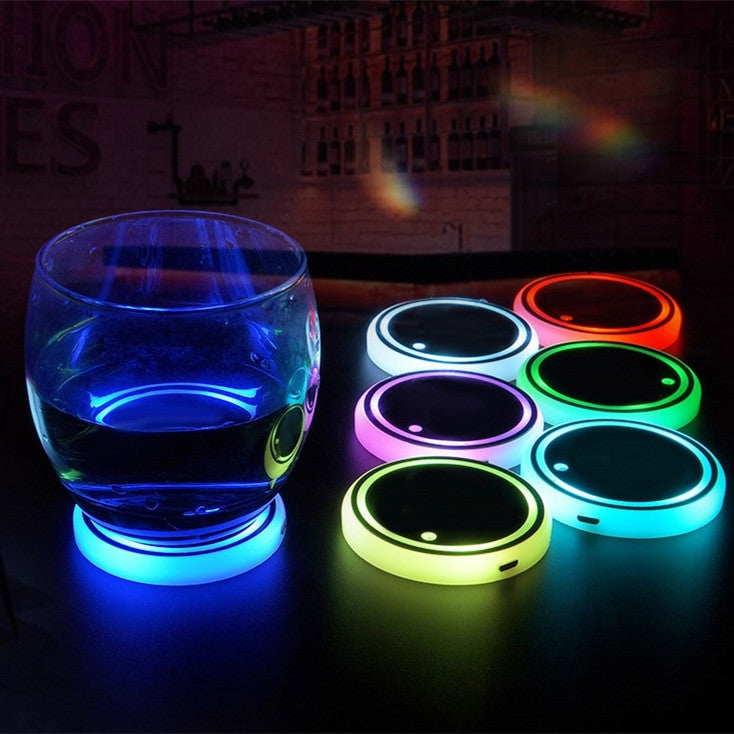 Colorful Cup Holder LED Light-up Coaster Solar & USB Charging Non-slip Coaster Ambient Light For Car Automatically - AMI Electronics & Sounds