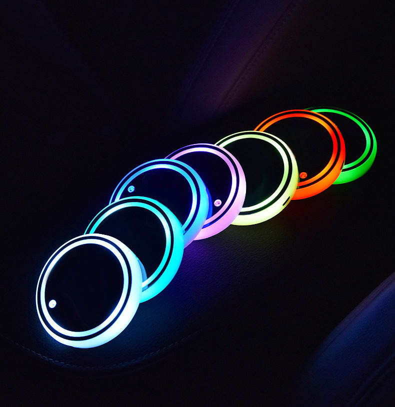 Colorful Cup Holder LED Light-up Coaster Solar & USB Charging Non-slip Coaster Ambient Light For Car Automatically - AMI Electronics & Sounds